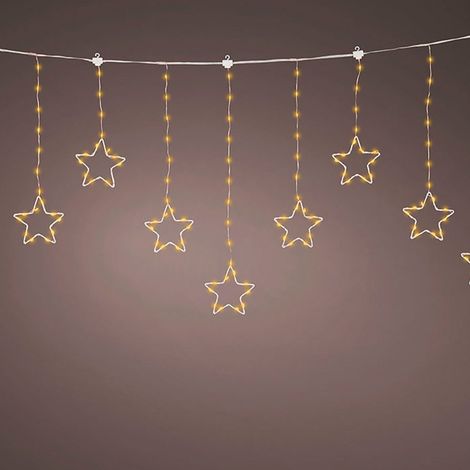 Cortina multifunción, exterior, con estrellas, blanco cálido, cable cobre, 1,2 m