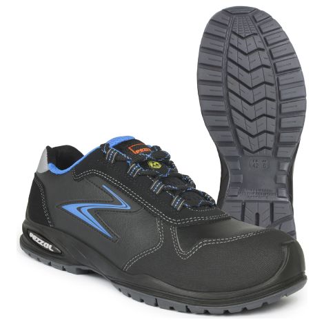 Pezzol Salento S3 ESD SRC scarpe da lavoro antinfortunistiche N.45 in pelle nera con inserti azzurri metal free made in Italy Nero + Azzurro 45