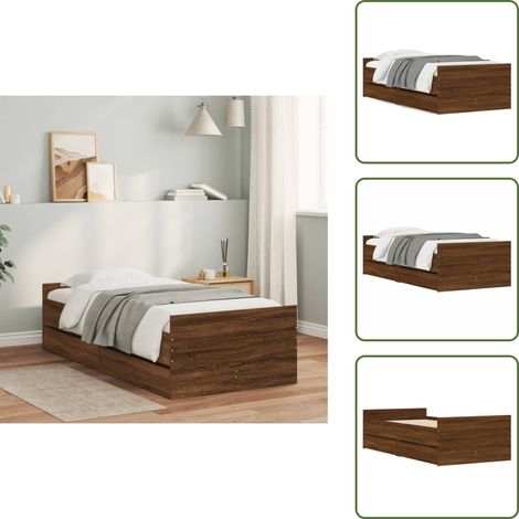 The Living Store Bettgestell mit Schubladen Braun Eichen-Optik 90x190 cm - Holz Bettgestell (1/5)