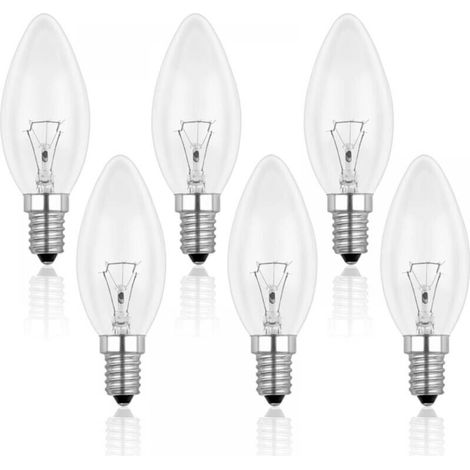 Bombilla incandescente tipo vela E14 de 60 W y 230 V, bombilla tipo llama E14, regulable, luz blanca cálida de 2700 K, 600 lúmenes, bombilla transparente C35, para lámparas de araña y de escritorio, p