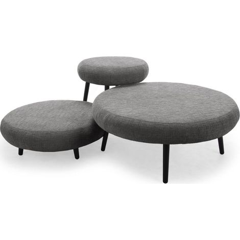 BOBOCHIC - Lot de 3 poufs EDEN tissu texturé Gris foncé (1/5)