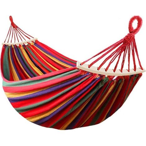 Hamac double en coton pour extérieur, 280x150 cm, capacité 300 kg, avec barres en bois, jardin et camping. (1/5)