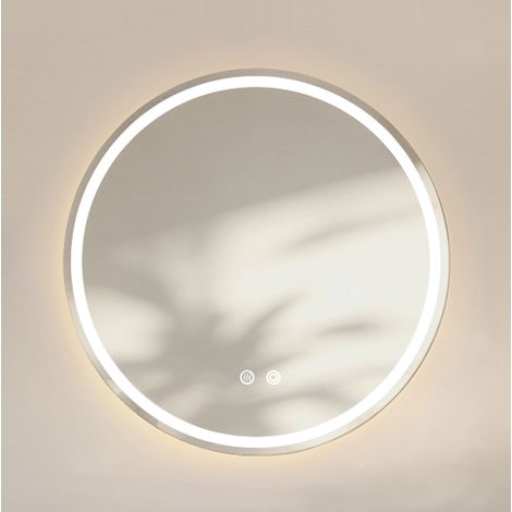 Miroir mural rond 60x60 cm avec éclairage LED, anti-buée, 3 températures de couleur, verre argenté (1/5)