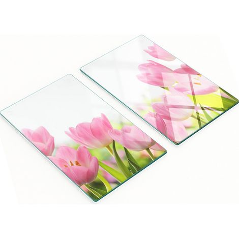 Taglieri da cucina in vetro con grafica di tulipani rosa, 2x30x52 cm (1/5)