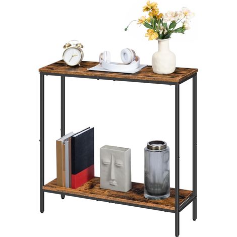 Hoobro – Console étroite 75 x 22 x 75 cm – Métal noir et bois – Pour petits espaces – EBF22XG01