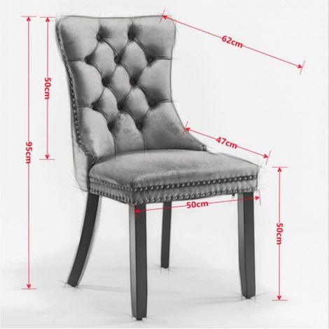 Chaises de salle à manger modernes haut de gamme en bois massif avec revêtement en velours matelassé, pieds en bois massif et accents cloutés — Lot de 2 — Gris
