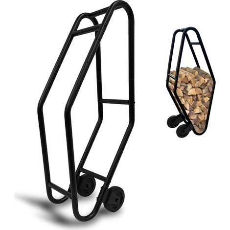 Kaminholztrolley mit 2 Rollen Metall stabil Ständer Stahl Brennholzwagen