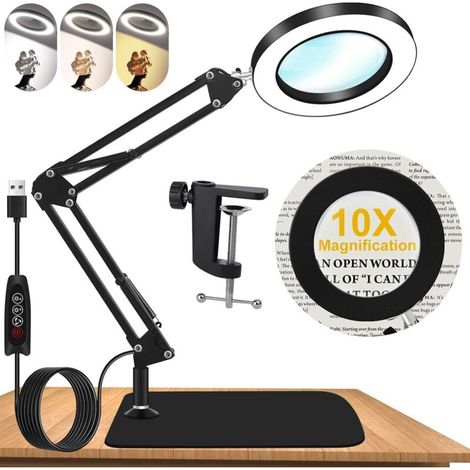 Lampe Loupe 10X - 2-en-1 - Métal et Verre - Éclairage LED Réglable - Bureau et Artisanat - Lentille 4,3 Pouces (1/5)