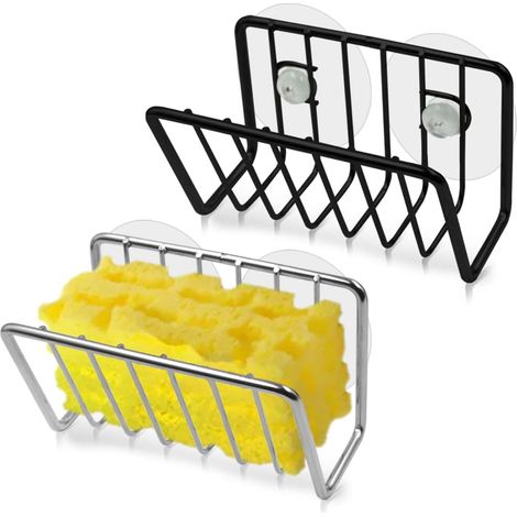 Lot de 2 porte éponges en acier inoxydable pour évier de cuisine, avec 4 ventouses, pour éponge, savon, brosse