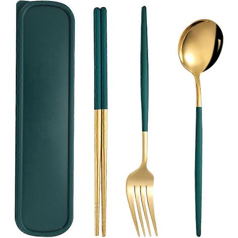 Ensemble de couverts de voyage portables (cuillère, fourchette, baguettes, avec boîte de rangement) 1 ensemble (1/5)