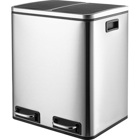 Liferun – Poubelle à pédale double compartiment 30L – 2x 15L en acier inoxydable – Seaux intérieurs amovibles – Fermeture douce et anti-empreinte (1/5)