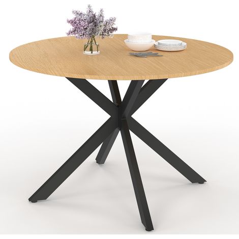 Runder Gartentisch MESSINA 120 cm 6 Personen Spinnenbein Metallplatte in Holzoptik