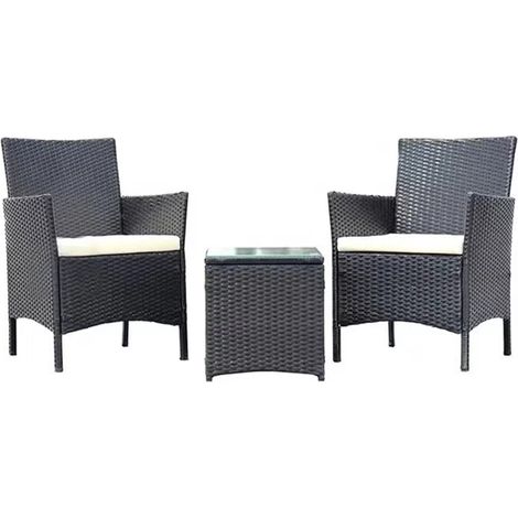 Set da Giardino Grigio Scuro 2 Poltrone 1 Tavolino Rattan Esterno Cuscini Beige (1/3)