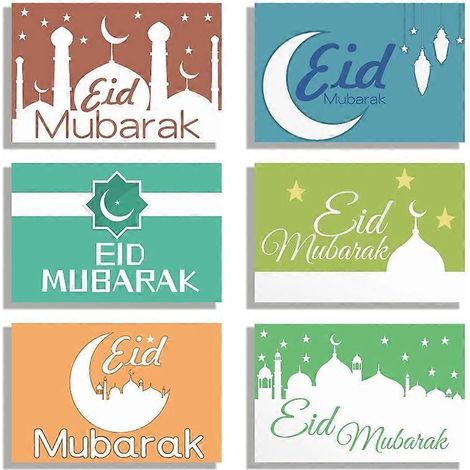 Eid Mubarak Grußkarten, 6 Stück, Mondschloss-Design, Dankeskarten, für Feiern, Hochzeiten, Geburtstage, Ramadan, Einladungen - QL269