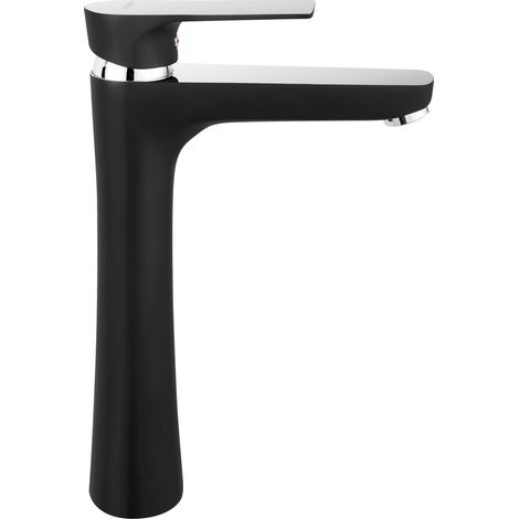Rubinetto per lavabo da appoggio quadrato Algeo, nero/cromo (1/4)