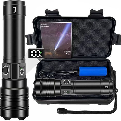 Lampe Torche LED Ultra Puissante 50000 Lumens Rechargeable Tactique Militaire IP67 Zoomable 5 Modes pour Camping Randonnée Urgence (1/5)