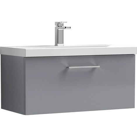 Nuie Arno Satin Grey 800mm Wall Hung Single Drawer Vanity Unit and Mid Edge Ceramic Basin - ARN2225A (1/5)