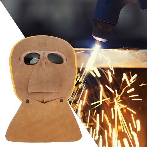 Masque de protection de soudage en cuir de vachette marron résistant à la chaleur (1 pièce) pour opérations de soudage électrique (1/5)