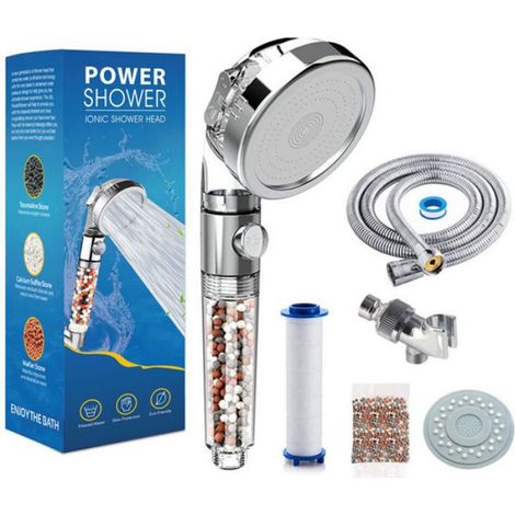 Pommeau De Douche Filtré - Triple Filtration Avec 3 Billes Minérales - Pression Renforcée Jusqu'à 200 % - Pour Peau Sèche Et Irritée - 1 Pièce (1/5)