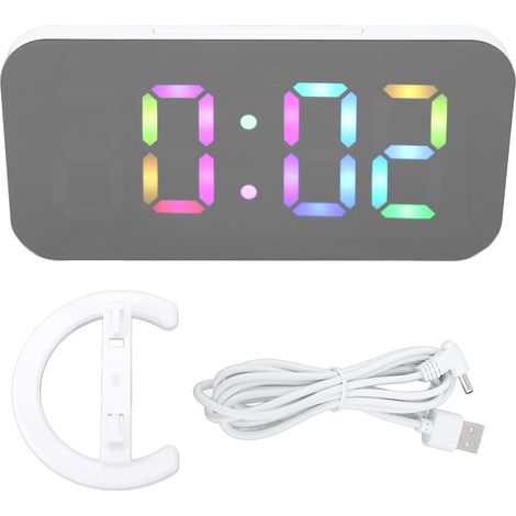 Réveil numérique LED RGB 6,5 pouces avec miroir intelligent, couleurs dynamiques, idéal pour la maison, la chambre d'étudiant ou le bureau (blanc). (1/5)