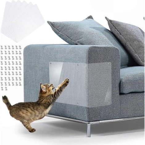 Lot de 6 protège-meubles XL anti-griffures en vinyle souple, protections canapé avec épingles, garde-fauteuils flexibles pour chats (1/4)