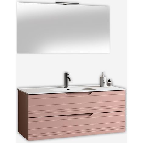 Mobile bagno sospeso con specchio e lavabo Solmira - Rosa