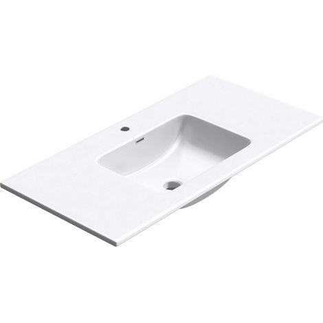 doporro Lavabo Empotrado Blanco Baño 100x48x14 cm Lavamanos Rectangular de Mármol Fundido Colossum02