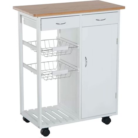 Carrello Cucina Legno con Cassetti Mobiletto Anta 2 Ripiani e Cestelli Acciaio (1/5)