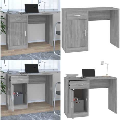 Schreibtisch mit Stauraum Grau Sonoma 100x40x73 cm - Schreibtisch - Home Office - Bürostuhl - Holzwerkstoffmöbel - Grau Sonoma - Home & Living