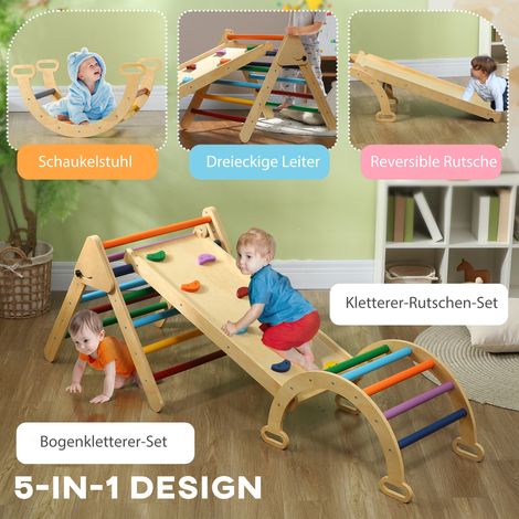 5-en-1 structure d'escalade enfant avec rampe, pont, échelle triangulaire, 18-48 mois, multicolore (1/5)