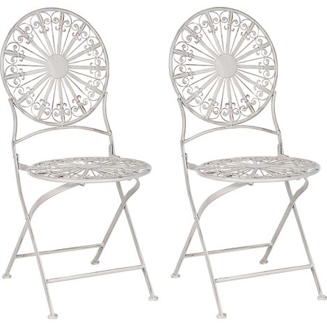 Conjunto de 2 sillas de balcón de metal blanco crema retro francés exterior Scafa