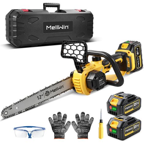 Tronçonneuse sans fil 21V, Guide 30 cm,Écran LED, avec 2 batteries 4,0 Ah et chargeur