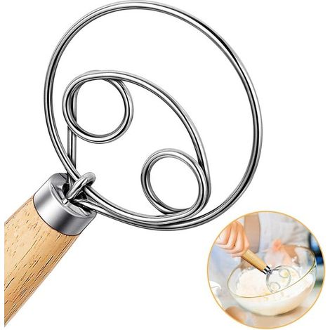 Frusta danese Dailygoody con manico in legno e in acciaio inox, ideale per impasti densi per pane e torte, lavabile in lavastoviglie. (1/5)