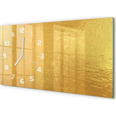 Horloge Murale Panoramique 60x30 cm en Verre Trempé Silencieuse Design Moderne Arrière-plan en feuille d'or (1/5)