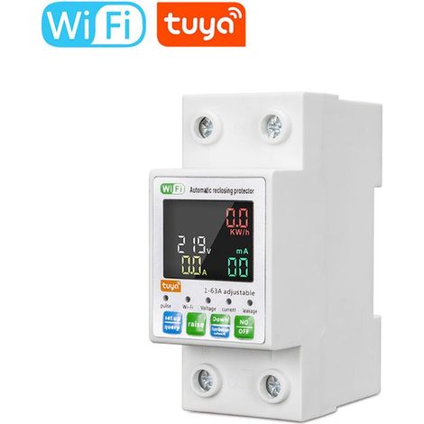 Compteur d'énergie monophasé intelligent Tuya WiFi avec disjoncteur, rétroéclairage et réenclenchement automatique. Écran LCD, application mobile, protection contre les surtensions, les sous-tensions, (1/5)