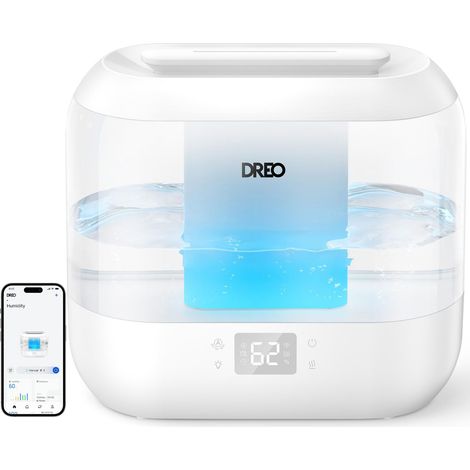 Humidificateur intelligent 4L, brume froide silencieuse 28 dB, capteur d’humidité, écran LED, diffuseur d’huiles essentielles, 36 h, remplissage par le haut, contrôle app et vocal