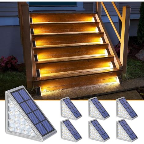 Lampe Solaire Exterieur, Lot de 6 Eclairage Escalier Exterieur IP67 Étanche, Marche/Arrêt Automatique Blanc Chaud LED Lampe Solaire pour Jardin, Chemin, Escalier, Patios, Sol (1/5)