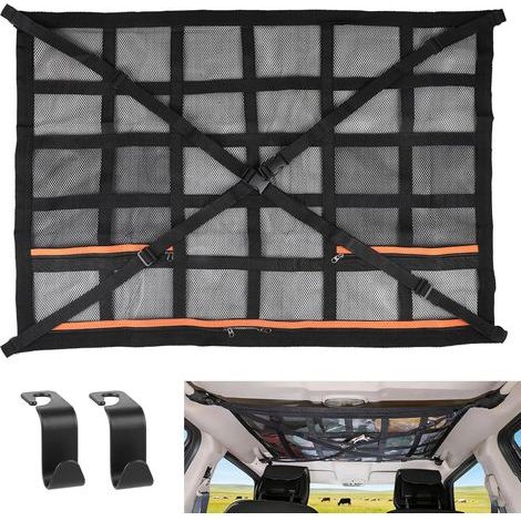 Filet de Rangement pour Toit Voiture Universel, 90 × 65 cm, Filet Élastique avec Fermeture à glissière, pour SUV, Camping Plafond, Noir (1/5)