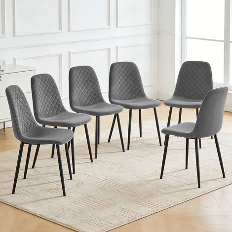 AINPECCA 6X Grey Dining Chairs Velvet Padded Seat Metal Legs Kitchen Home Office UK