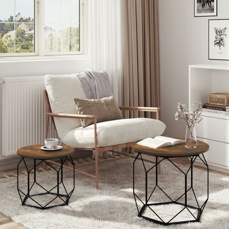 WOLTU Couchtisch Rund, Beistelltisch 2er Set, Sofatisch mit hohlem Metallrahmen, Kaffeetisch mit Stauraum, für Wohnzimmer, aus Holzwerkstoff Metall, Rustikales Braun (1/5)