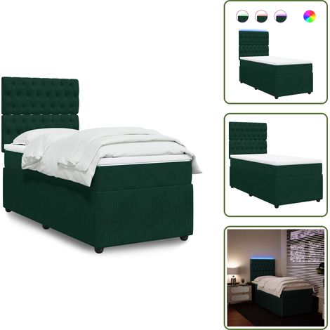 Testiera regolabile - vidaXL Giroletto a Molle con Materasso Verde Scuro 90x200 cm Velluto - Letto con materasso a molle