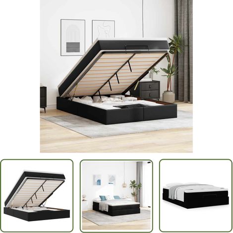 vidaXL Ottoman-Bett mit Matratze Schwarz 140x200 cm Kunstleder (1/5)