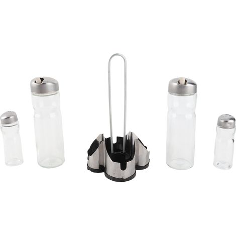 Ensemble de flacons à épices, porte-condiments, étagère à épices, distributeurs d'huile et de vinaigre 4 en 1, salières et poivrières, ensemble de carafes en verre avec support pratique, couvercles en (1/5)