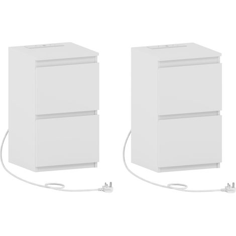 Denver 2 Drawer Bedside Tables With Power Outlet Set of 2, White (1/5)