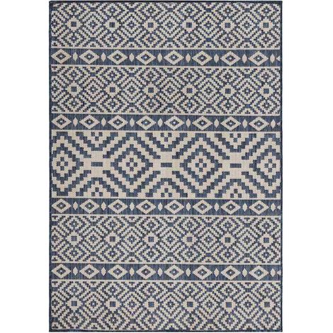 Tapis d'extérieur et intérieur tissage plat en polypropylène bleu à rayures 200 x 280 cm - PANGIVO (1/5)