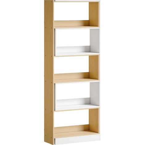 Bibliothèque d'angle pivotante 350° 5 étagères, meuble de rangement extensible en L, 60-111x24x164cm, bois chêne (1/5)