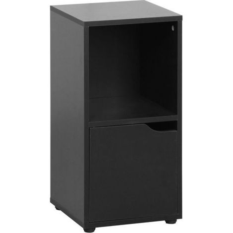 Etagère cube - JUANIO - Cube 30x29x61 - Noir - Niche ouverte - Compartiment fermé (1/4)