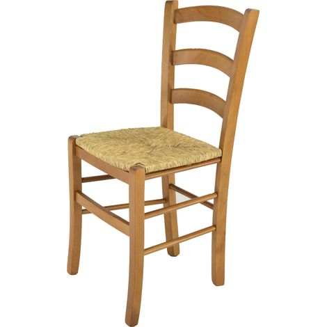 T M C S – Chaise Venice en bois de hêtre – Assise en paille – Hauteur 88 cm – Largeur 43 cm – Profondeur 44 cm – Confort optimal jusqu'à 120 kg (1/5)