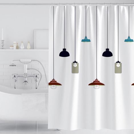 Rideau Douche, Rideau de Douche 200x200 cm, Rideaux de Douche Polyester Lavable en Machine avec Ourlet Inférieur Lesté et 12 Crochets, Rideau Baignoire pour Salle de Bains, Motif Lustre Blanc (1/5)