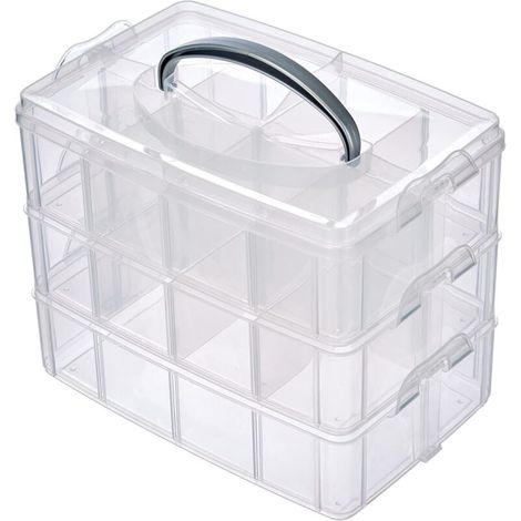 YMYNY Aufbewahrungsbox mit Tragegriff, 17-Fächer-Aufbewahrungsbox, 23,1 x 15,6 x 18,5 cm, transparent (1/4)